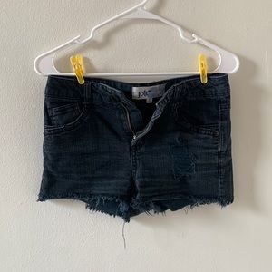 High waisted black denim shorts